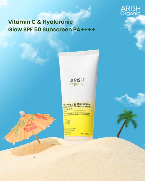 Vitamin C & Hyaluronic Glow SPF 50 Sunscreen PA++++ (75 ml) - Arish Bionatural