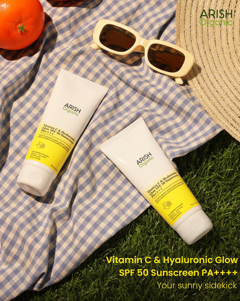 Vitamin C & Hyaluronic Glow SPF 50 Sunscreen PA++++ (75 ml) - Arish Bionatural