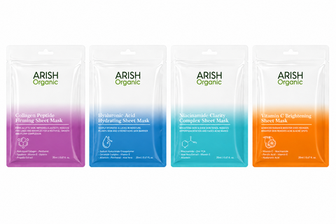 4-in-1 Sheet Mask Combo | Collagen Peptide + Hyaluronic Acid + Niacinamide + Vitamin C | Hydrating, Brightening, Firming & Skin Repair | Pack of 4 (20ml*4)
