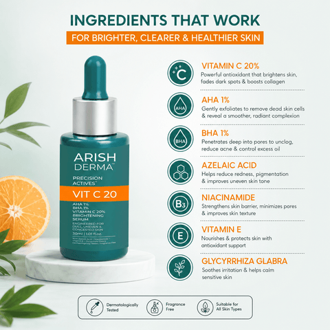 ARISH DERMA AHA BHA Vitamin C 20% Brightening Serum - Arish Bionatural
