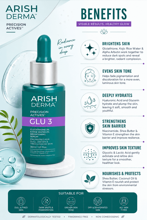 ARISH DERMA Glutathione 3% & 2% Rice Water Brightening Serum - Arish Bionatural