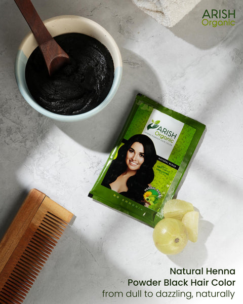 Henna Powder Black Hair Color (Pack of 5 Sachets 15gm Each) - Arish Bionatural
