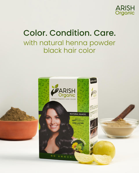 Henna Powder Black Hair Color (Pack of 5 Sachets 15gm Each) - Arish Bionatural