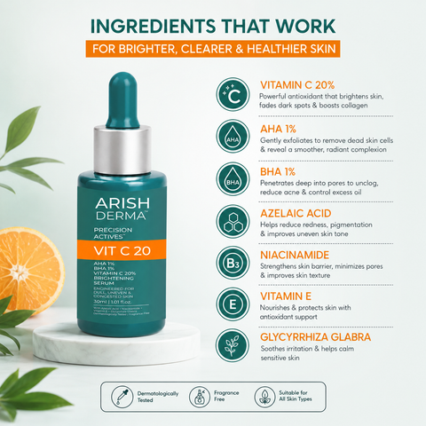 ARISH DERMA AHA BHA Vitamin C 20% Brightening Serum
