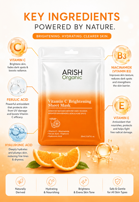 Vitamin C Brightening Sheet Mask Pack Of 3 (3*20ml) - Arish Bionatural